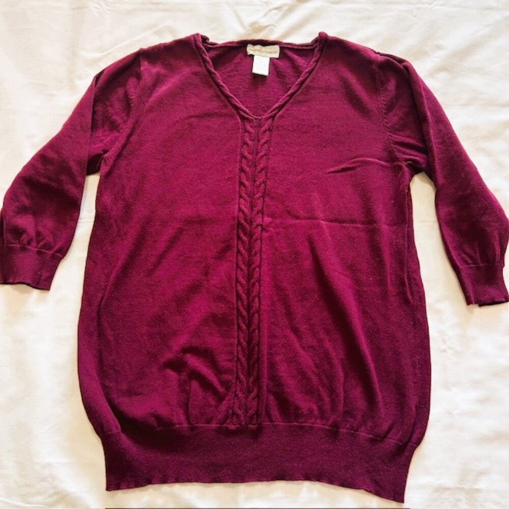 Drapers and Damons Womens Sweater Jersey L Maroon 3 Quarter Sleeves Center Cable